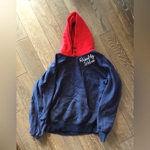RAISED BY WOLVES CONTRAST SNAP HOODIE NAVY/RED MEDIUM